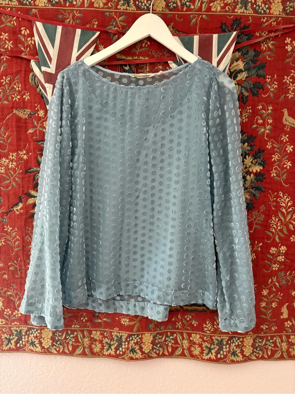 Soft Surroundings Light Blue Polka Dot Sheer Chic Blouse